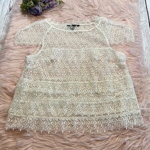 Marissa Webb White Lace Layered Short Sleeve Blouse sz S